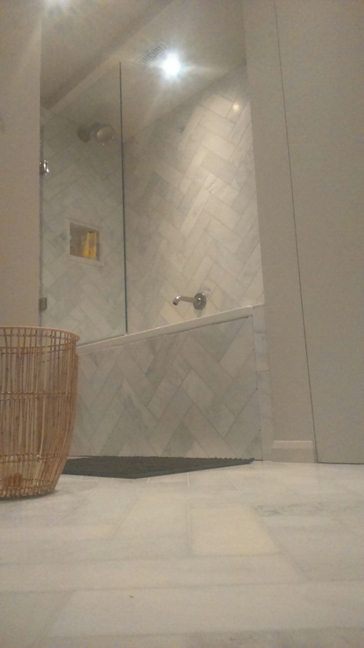 Fishbone marble bathroom